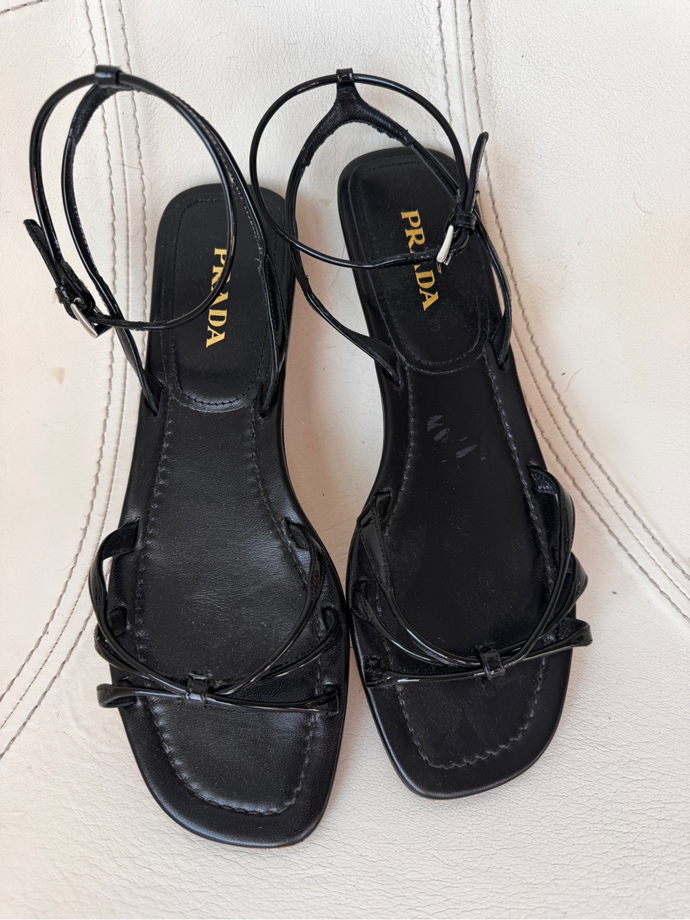 Prada Black Patent Leather Strappy Sandals